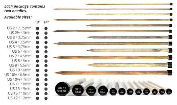12" Wooden Single Point Knitting Needles